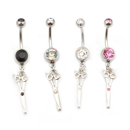 Surgical Steel 14 Gauge Belly Ring with CZ Scissor Design