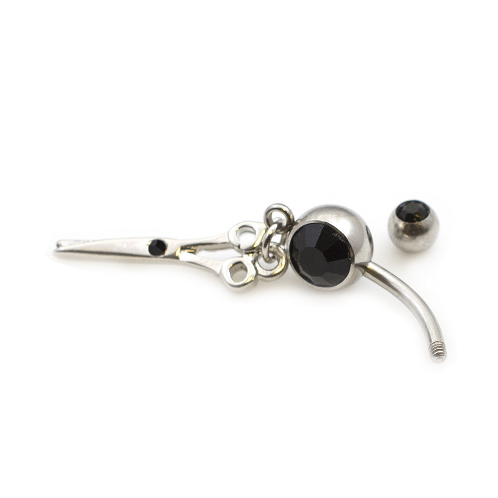 Surgical Steel 14 Gauge Belly Ring with CZ Scissor Design - photo 2