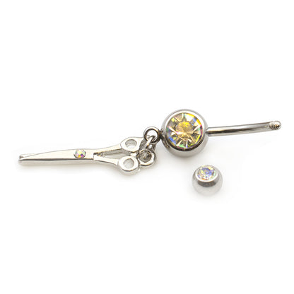 Surgical Steel 14 Gauge Belly Ring with CZ Scissor Design - photo 3