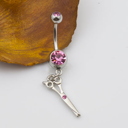 Surgical Steel 14 Gauge Belly Ring with CZ Scissor Design - photo 4