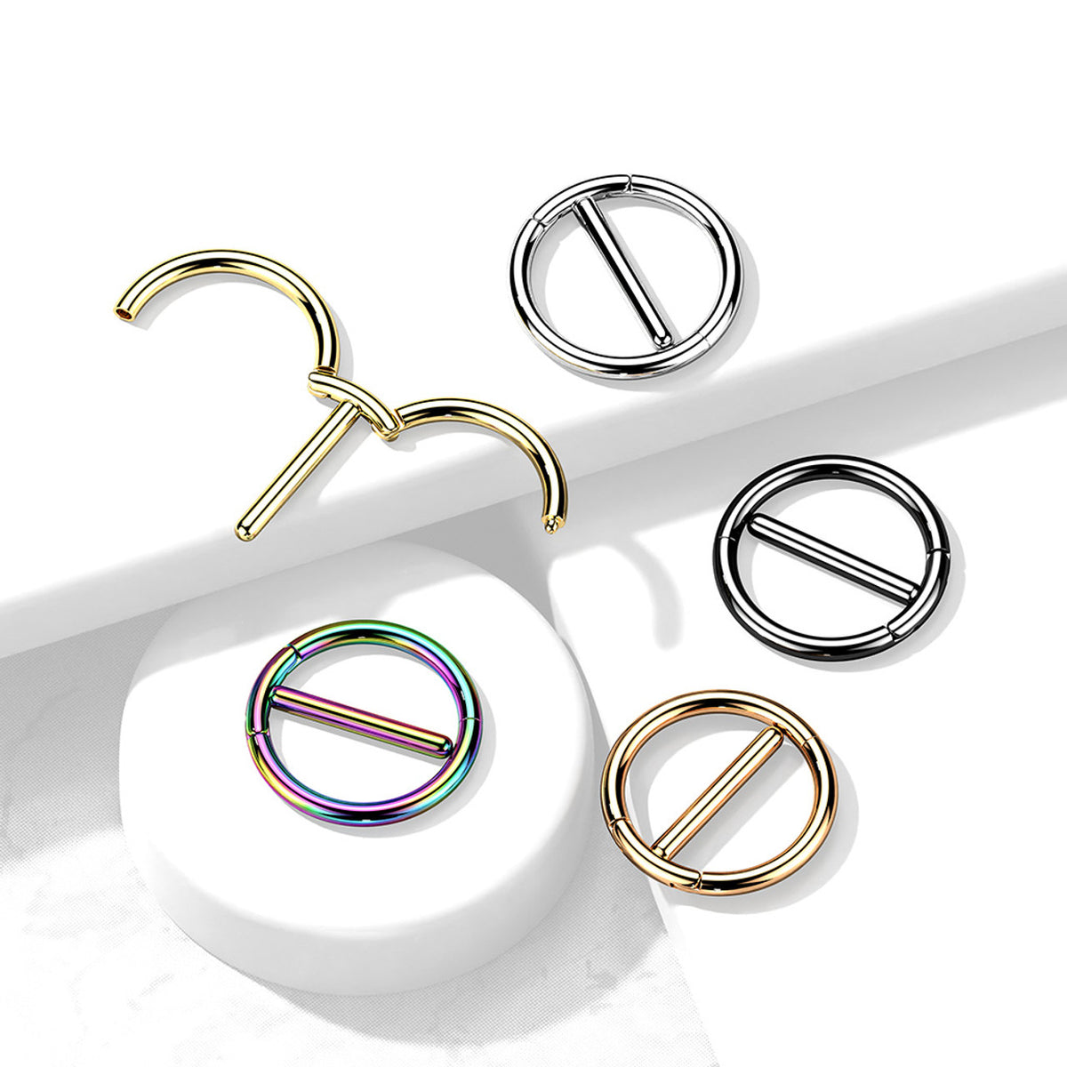 Surgical Steel Nipple Ring Hoop 14 Gauge with Dual Hinge - Pair - Kruelty - Photo 8