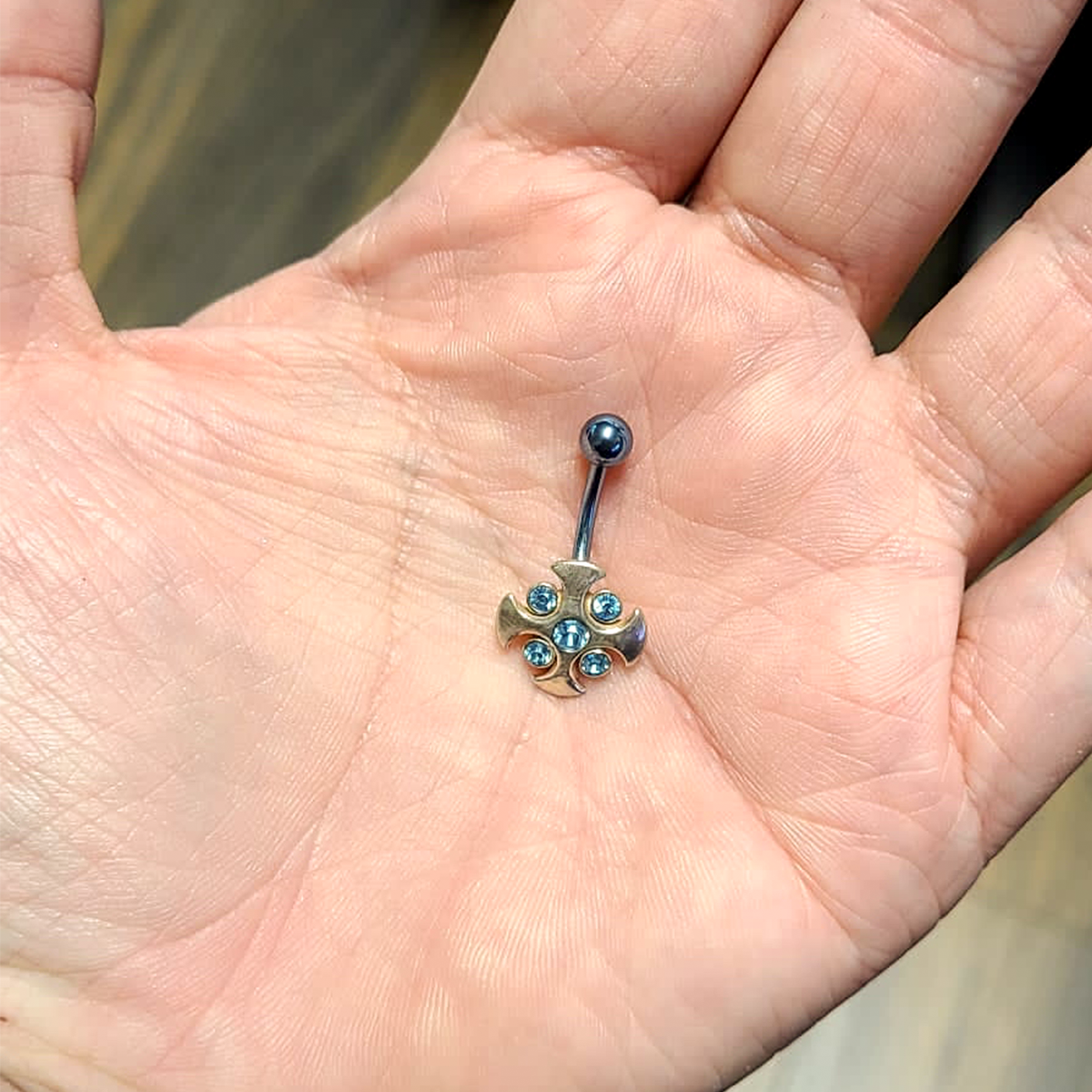 Titanium 14 Gauge Belly Ring with Blue CZ Cross Gems - photo 7