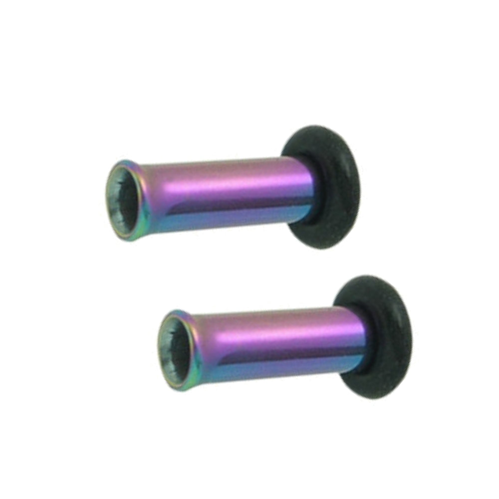 Titanium 8 Gauge Rainbow Single Flare Ear Tunnels - Pair