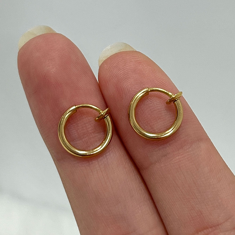 PVD Gold Surgical Steel Spring Loaded Fake Clip On Hoop Rings - Pair - photo 4