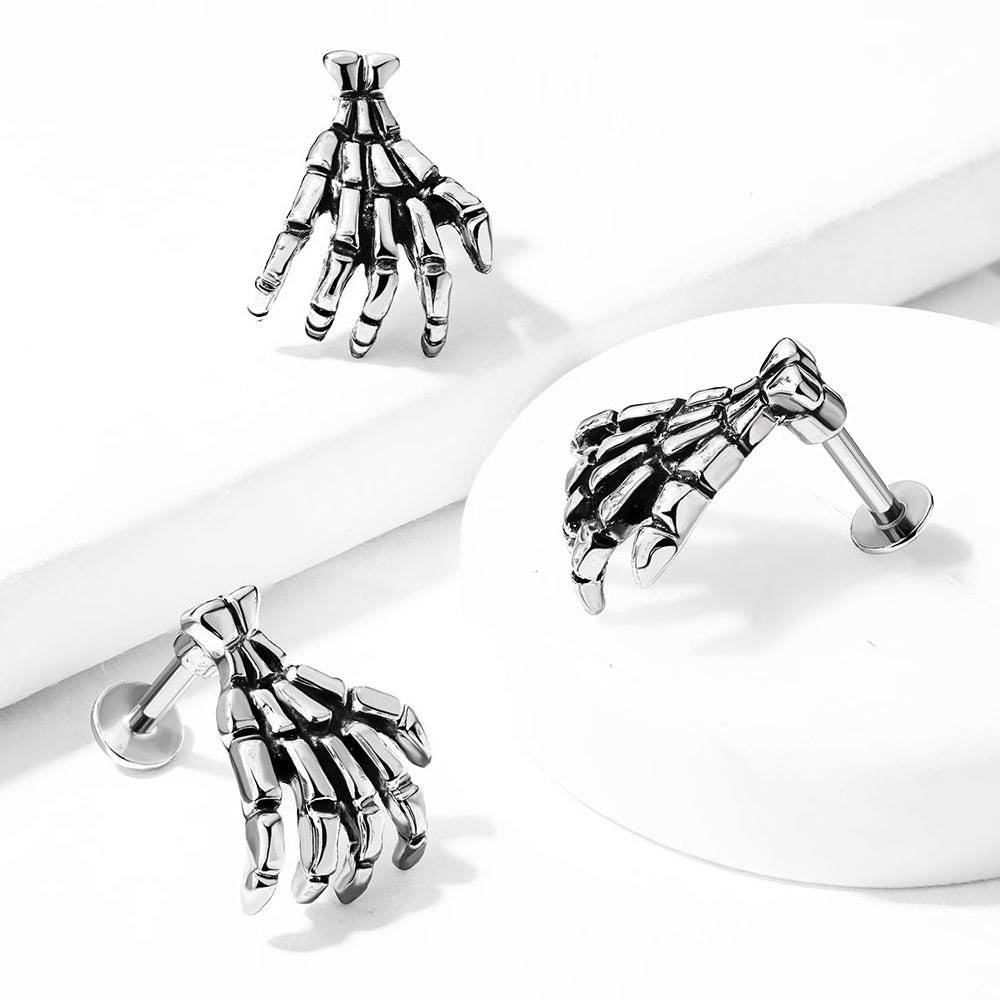 Surgical Steel Flat Back Labret Stud 16G 6mm & 8mm with Skeleton Hand - photo 8