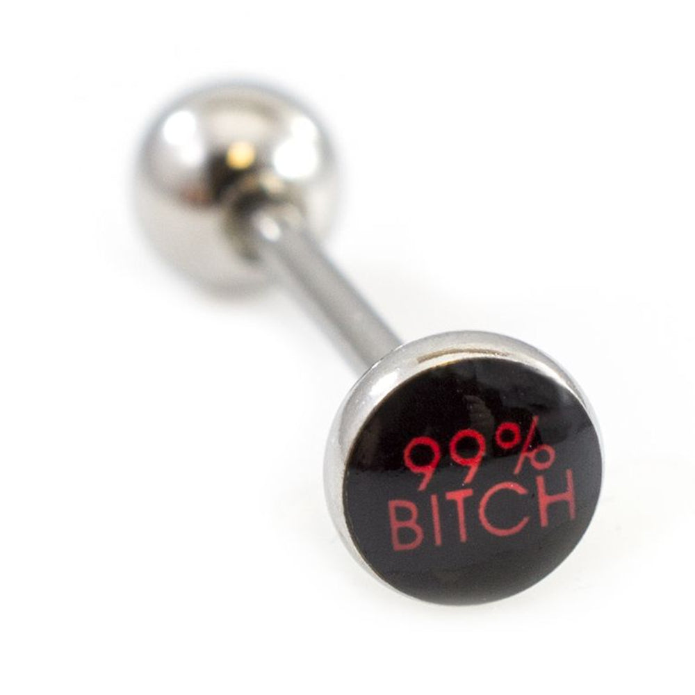Surgical Steel 14 Gauge Tongue Barbell with 99% Bitch Logo - 15mm