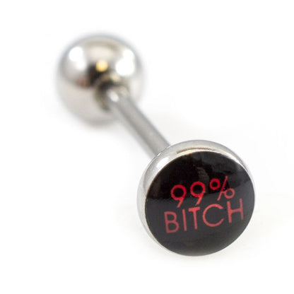 Surgical Steel 14 Gauge Tongue Barbell with 99% Bitch Logo - 15mm