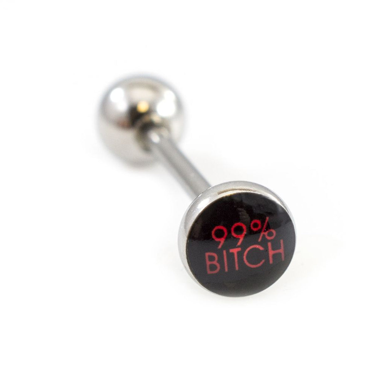 Surgical Steel Tongue Ring Straight Barbell 14 Gauge 99% Bitch Logo - Kruelty