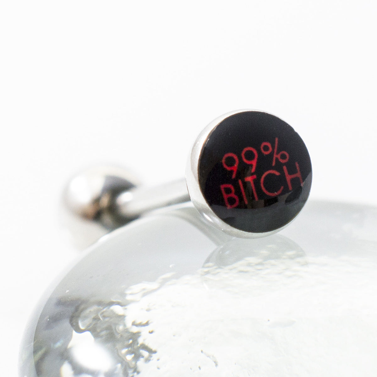 Surgical Steel Tongue Ring Straight Barbell 14 Gauge 99% Bitch Logo - Kruelty - Photo 2
