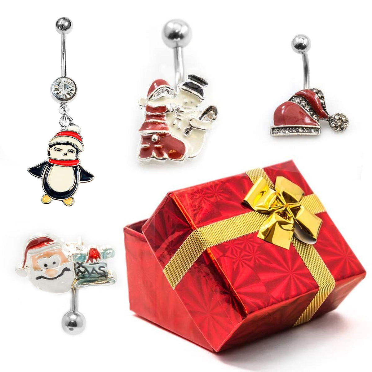 Surgical Steel 14 Gauge Holiday Belly Ring Gift Set #9 - 4 Pack