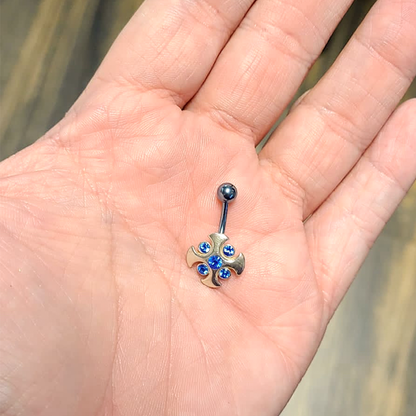 Titanium 14 Gauge Belly Ring with Blue CZ Cross Gems - photo 8