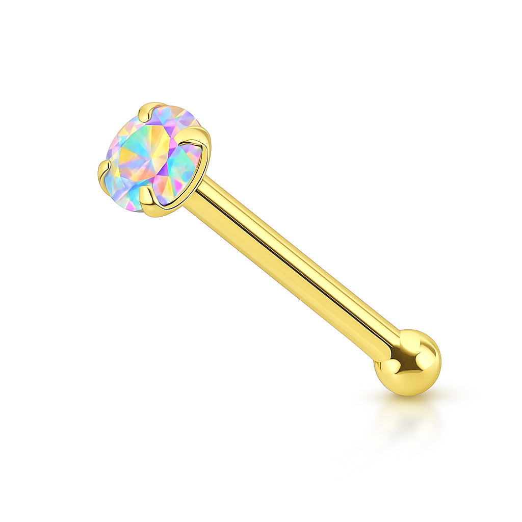 14K Solid Gold Nose Bone Stud 22G 6mm with CZ Top - photo 4