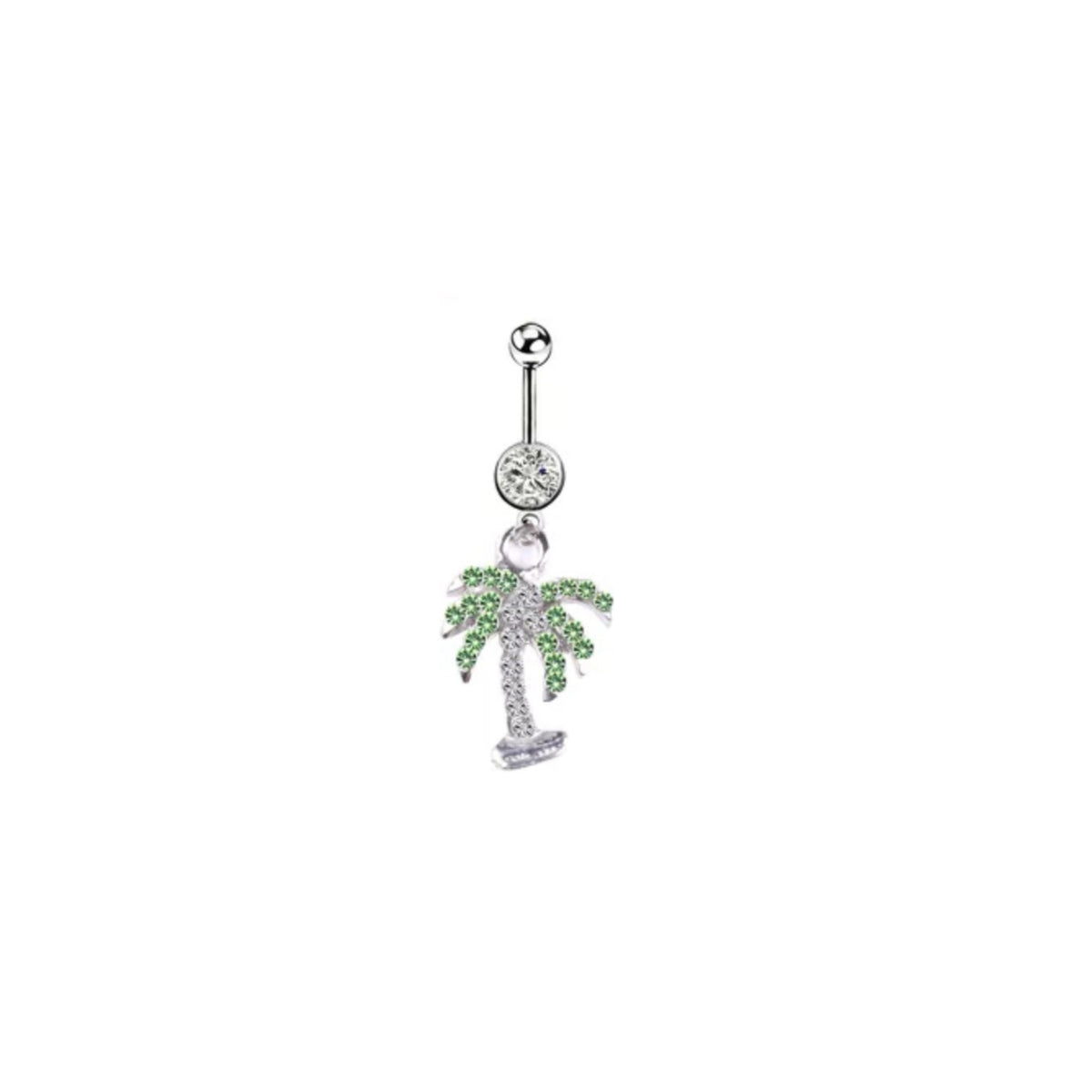 Surgical Steel 14 Gauge Green & Clear Palm Tree Dangle Belly Ring