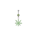Surgical Steel 14 Gauge Green Jewel Leaf Dangle Belly Ring