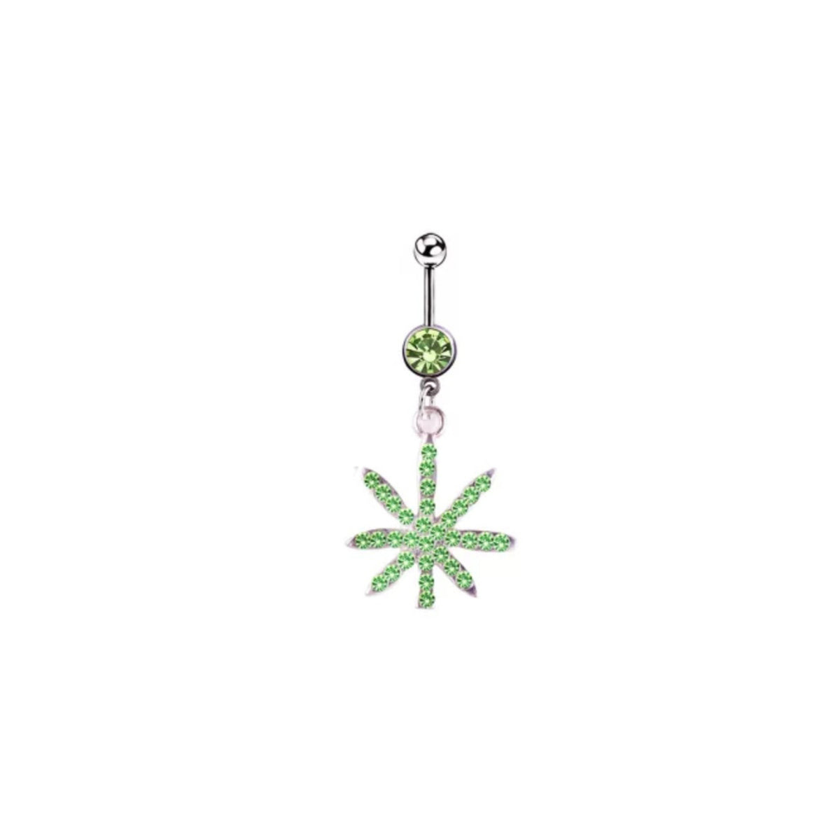 Surgical Steel 14 Gauge Green Jewel Leaf Dangle Belly Ring