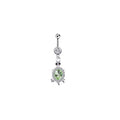 Surgical Steel 14 Gauge Green & Clear Turtle Dangle Belly Ring