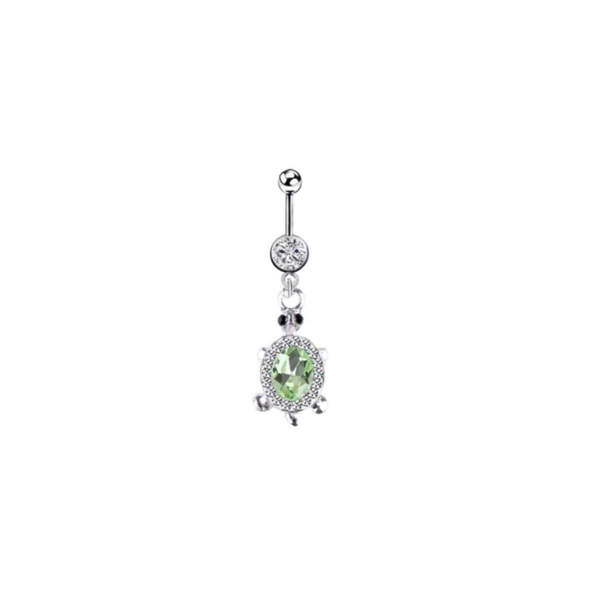 Surgical Steel 14 Gauge Green & Clear Turtle Dangle Belly Ring