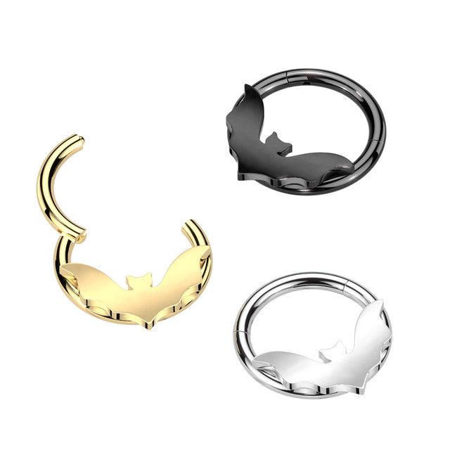Surgical Steel Hinged Segment Ring 16 Gauge with Bat Wings - Kruelty