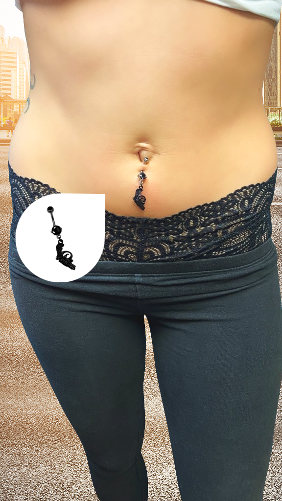 Surgical Steel 14 Gauge Belly Ring with Black Dangle Pistol - photo 3
