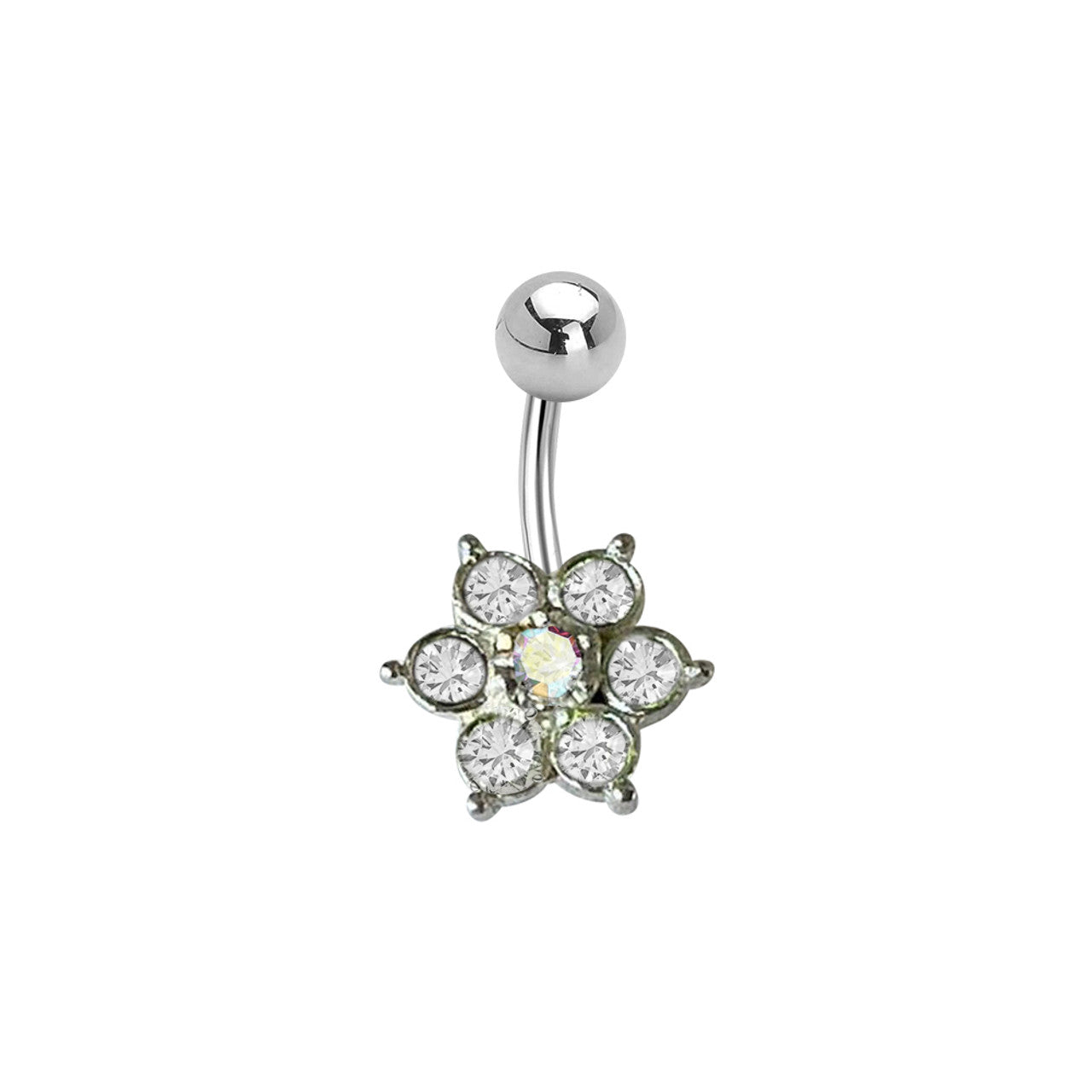 Surgical Steel Belly Ring 14 Gauge 7/16" (11MM) With CZ Gems