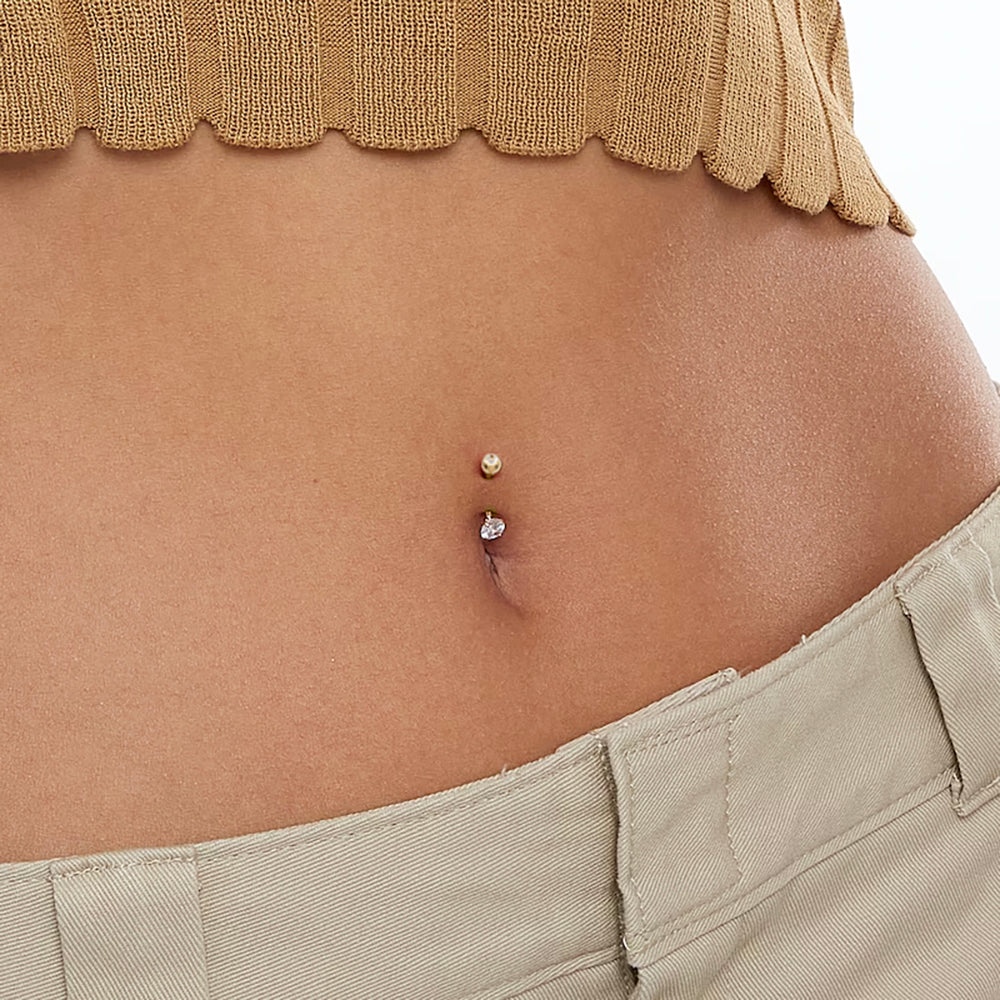 Surgical Steel Belly Ring 14 Gauge Rose Gold IP with Large CZ Gem - Kruelty - Photo 3
