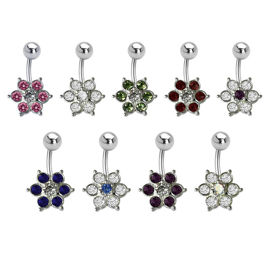 Surgical Steel Belly Ring 14 Gauge 7/16" (11MM) With CZ Gems