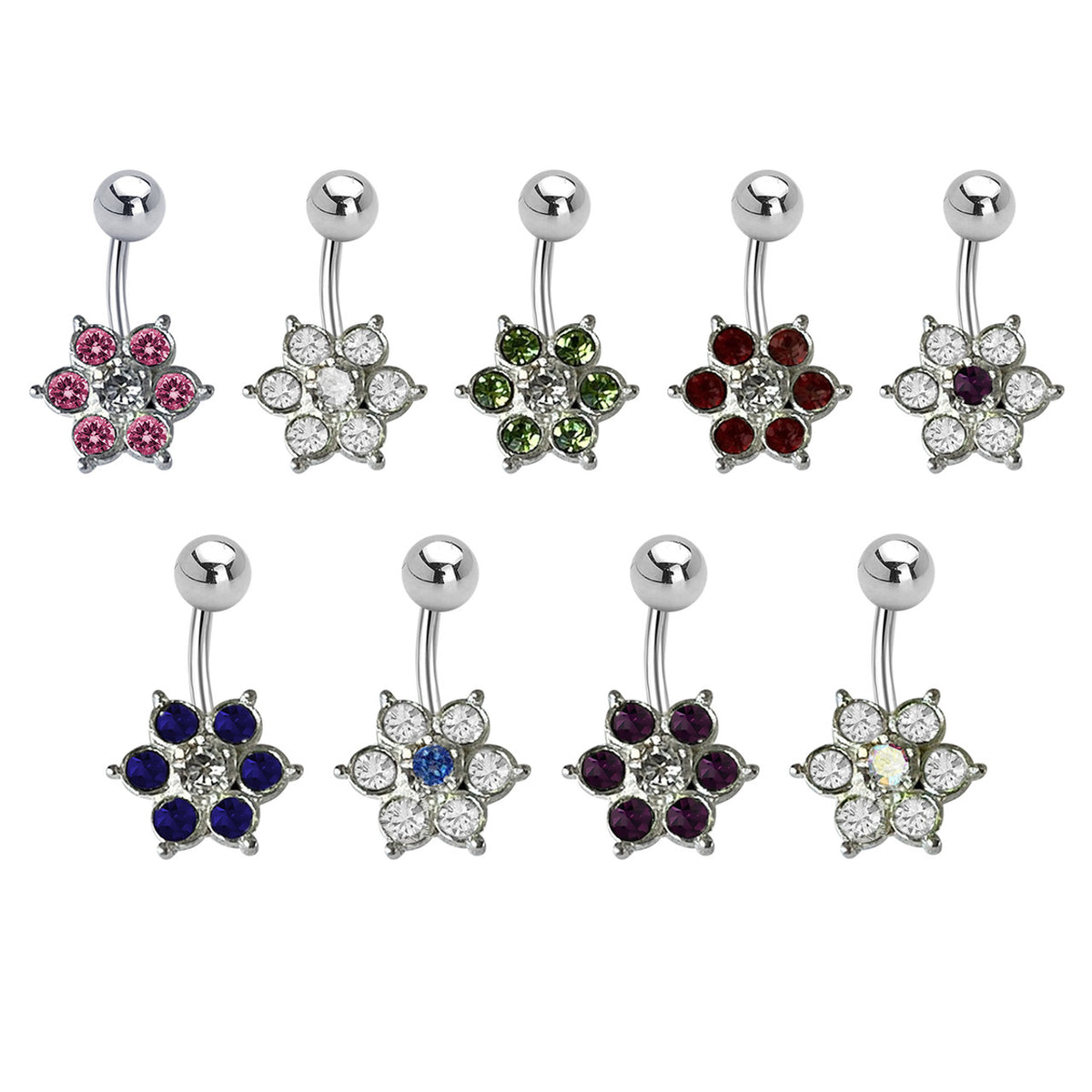Surgical Steel Belly Ring 14 Gauge 7/16" (11MM) CZ Gems - Kruelty
