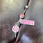 Surgical Steel Belly Button Ring 14 Gauge with Lollipop Suck It Charm - Kruelty - Photo 2