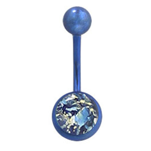 Titanium Anodized Belly Ring Blue 14 Gauge With Magma Rock Gem