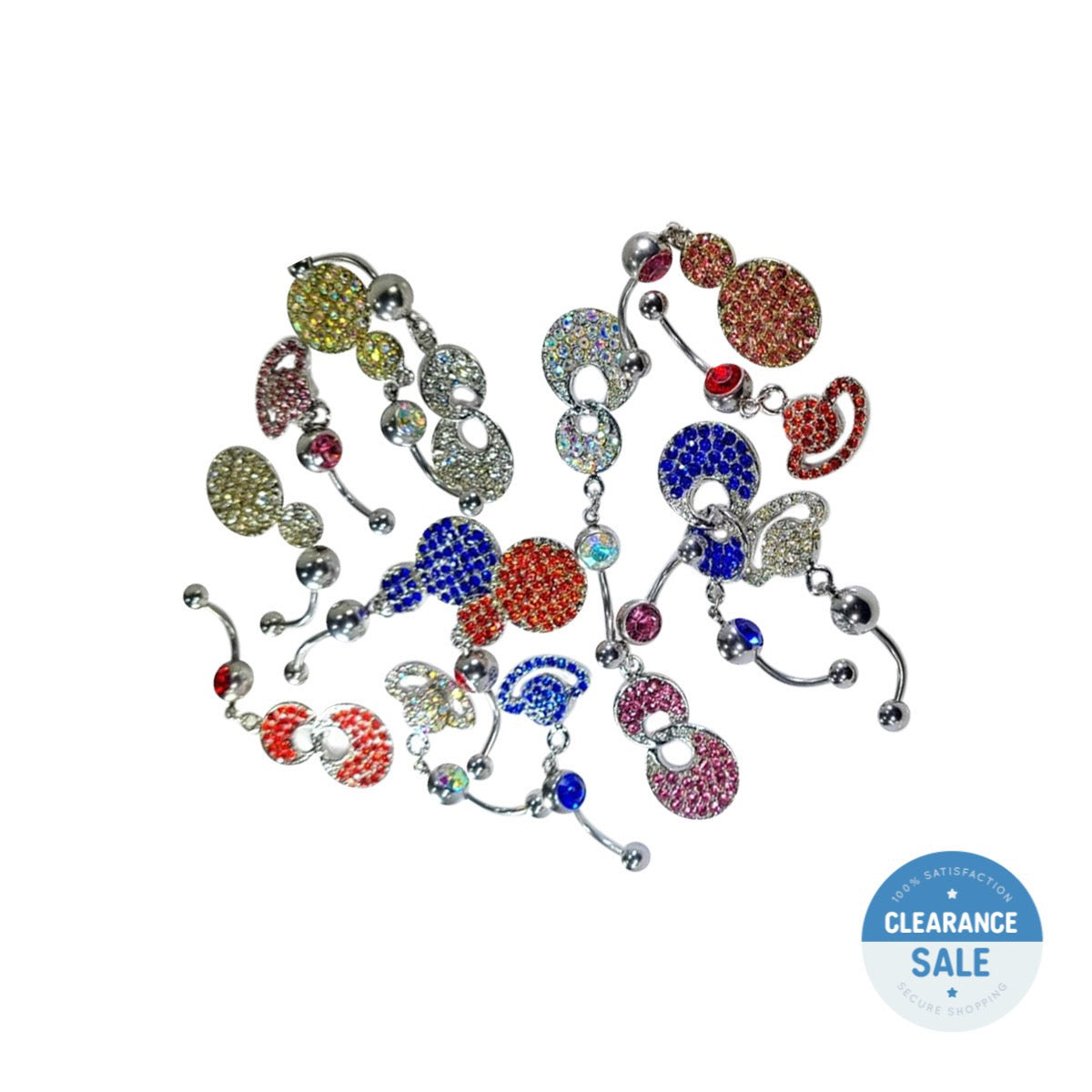 Surgical Steel Geometric CZ Belly Button Rings 14 Gauge 11mm - 5 Pack