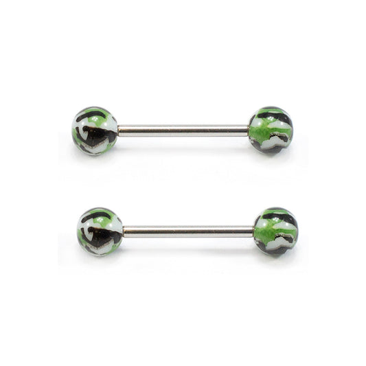 Surgical Steel Straight Barbell 14 Gauge & Acrylic Camouflage - Pair