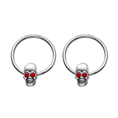 Surgical Steel Captive Bead Ring 16 Gauge Horseshoe With Skull - Pair