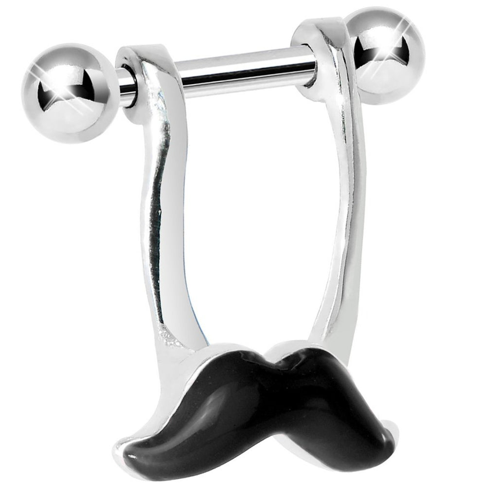 Surgical Steel Straight Barbell Septum Ring 16 Gauge & Dangle Mustache - Kruelty