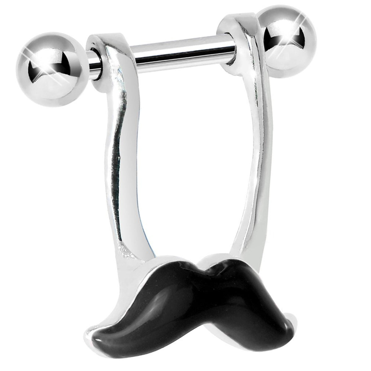 Surgical Steel Straight Barbell Septum Ring 16 Gauge & Dangle Mustache - Kruelty