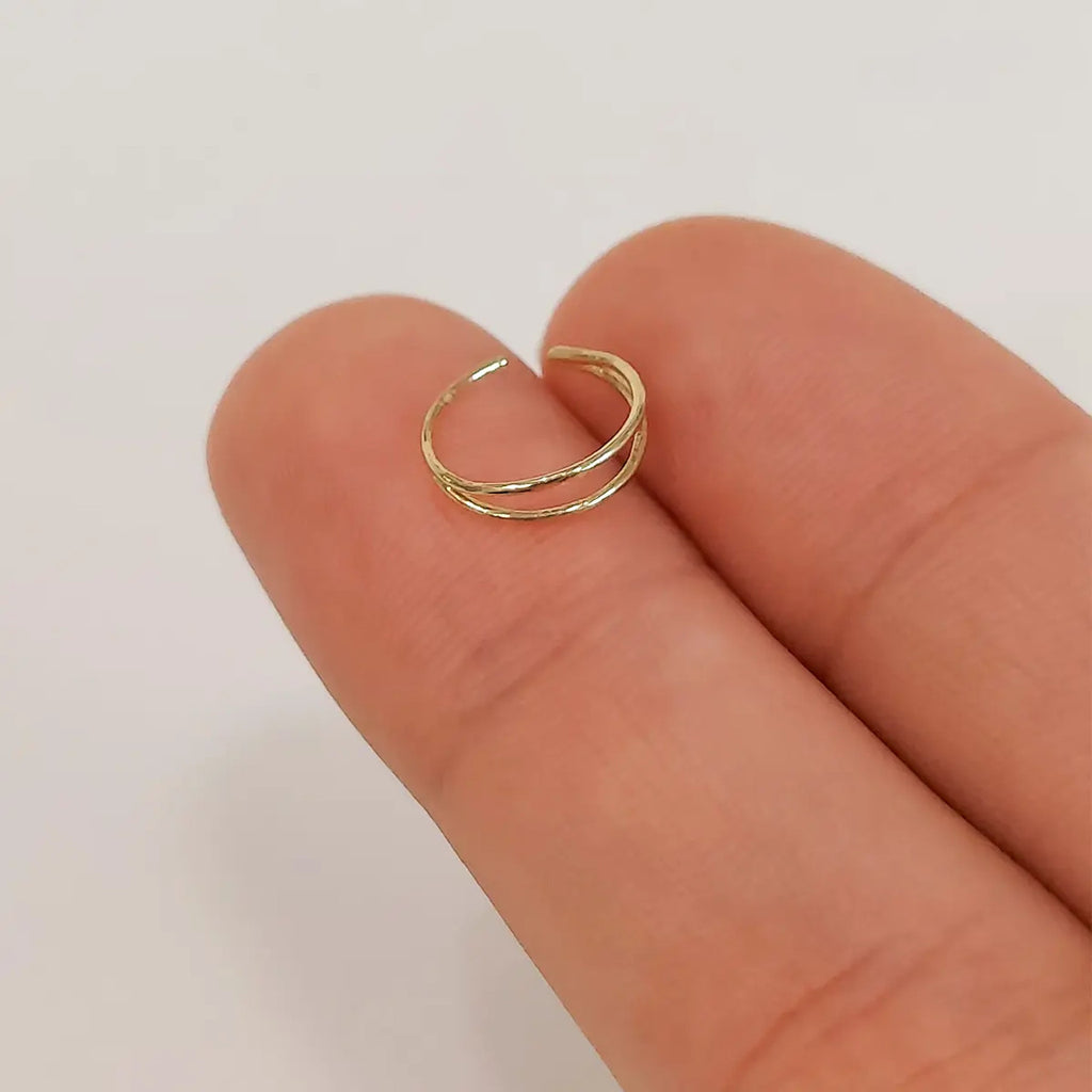 14 Karat Solid Gold Double Hoop Ring 22 Gauge for Single Nose - Kruelty - Photo 3