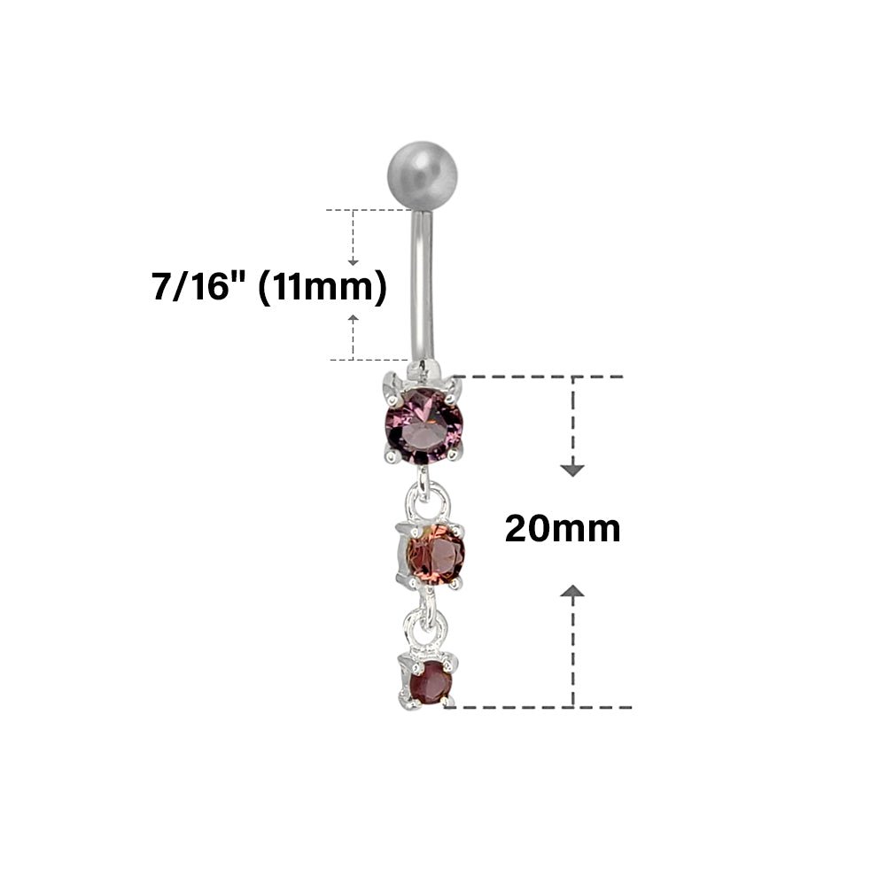 Surgical Steel 14 Gauge Belly Ring with Purple CZ Prong Dangle - photo 2