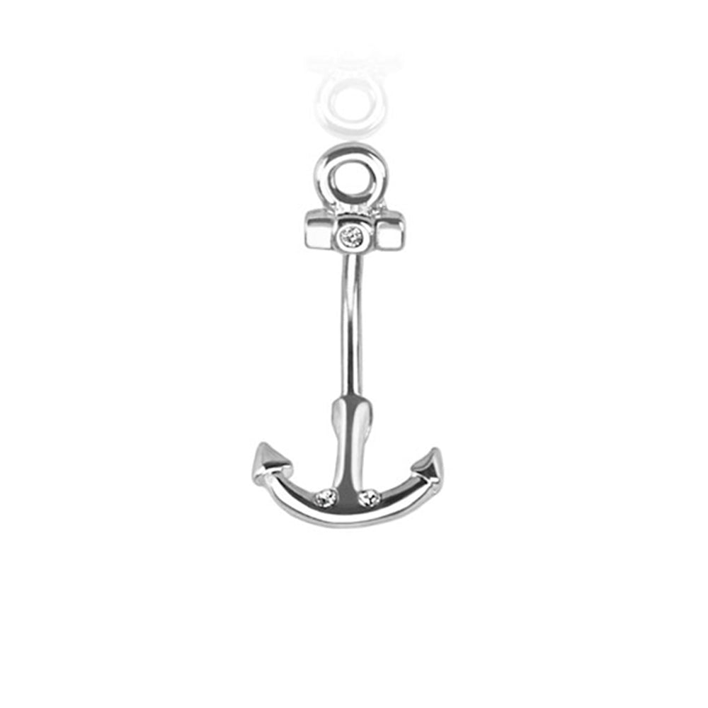 Surgical Steel 16 Gauge Petite Belly Ring with Anchor and CZ