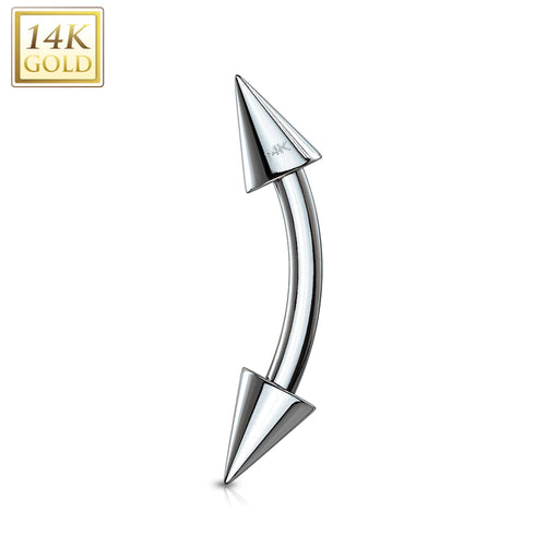 14 Karat Solid Gold Curved Barbell 16 Gauge Eyebrow Ring Spike Ends - Kruelty - Photo 2