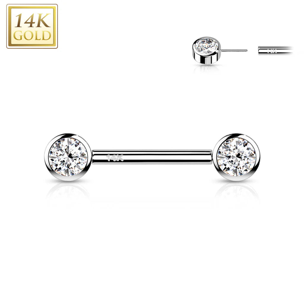 14 Karat Solid Gold Nipple Ring Barbell 14 Gauge Threadless - Pair - Kruelty - Photo 6