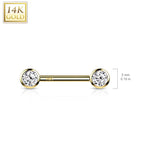 14 Karat Solid Gold Nipple Ring Barbell 14 Gauge Threadless - Pair - Kruelty - Photo 8