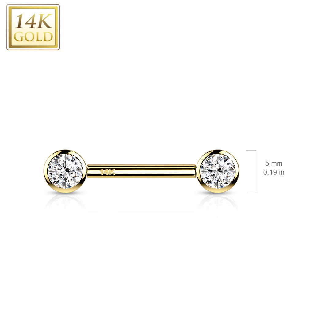 14 Karat Solid Gold Nipple Ring Barbell 14 Gauge Threadless - Pair - Kruelty - Photo 8