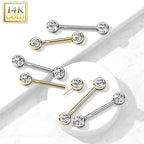 14 Karat Solid Gold Nipple Ring Barbell 14 Gauge Threadless - Pair - Kruelty - Photo 2