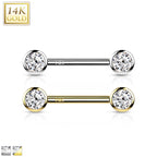 14 Karat Solid Gold Nipple Ring Barbell 14 Gauge Threadless - Pair - Kruelty