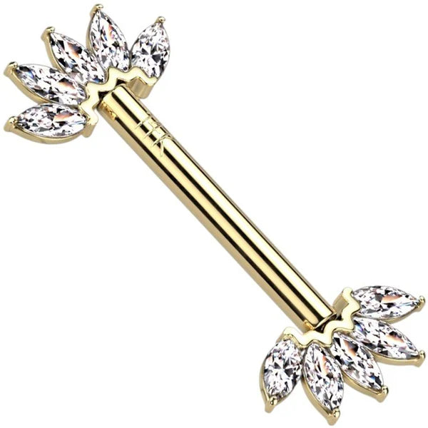 14 Karat Solid Gold Nipple Ring Barbell 14 Gauge Threadless Fan - Pair - Kruelty - Photo 5