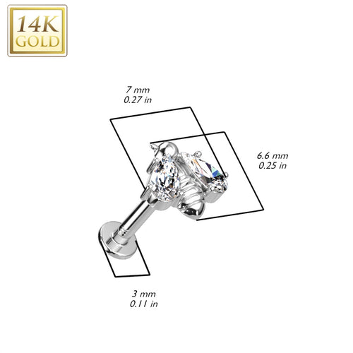 14 Karat Solid Gold Labret / Monroe Stud 18 Gauge 8 mm & Bee CZ Wings - Kruelty - Photo 2