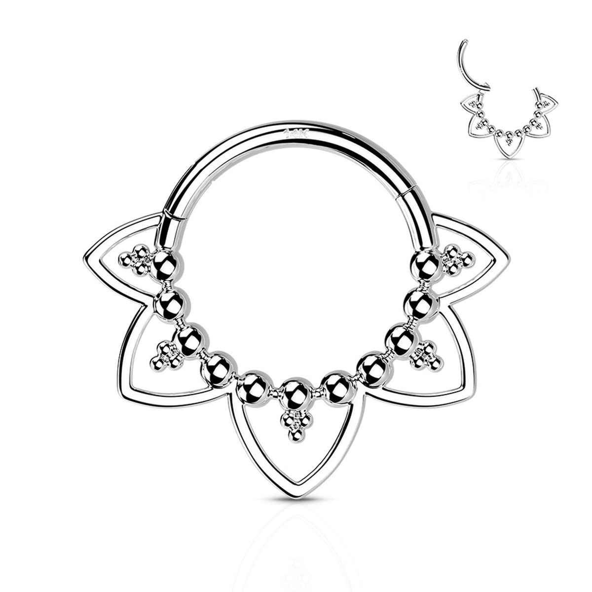 14 Karat Solid Gold Septum Clicker Hinged Hoop 16 Gauge Heart Filigree - Kruelty - Photo 4