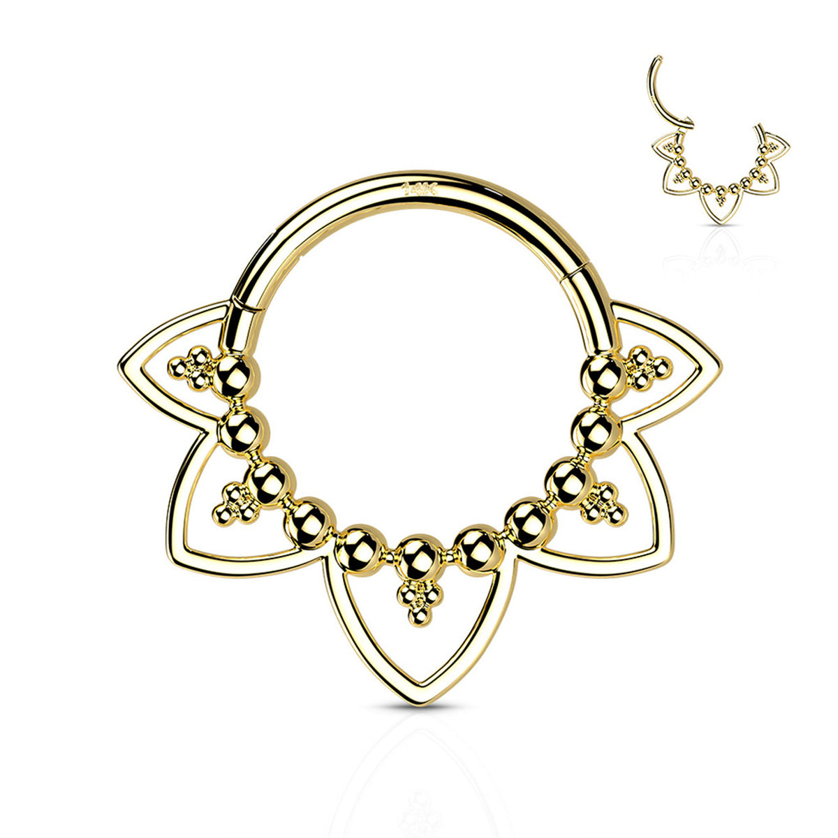 14 Karat Solid Gold Septum Clicker Hinged Hoop 16 Gauge Heart Filigree - Kruelty - Photo 5