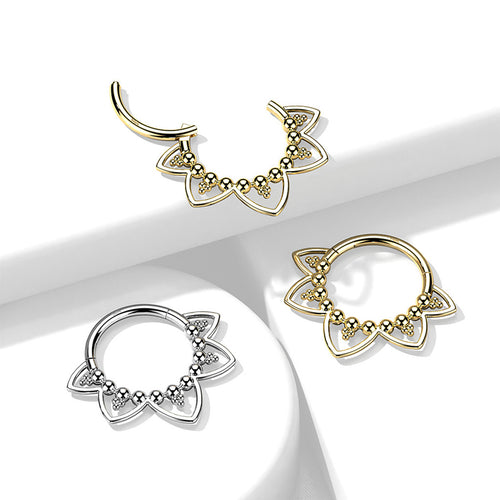 14 Karat Solid Gold Septum Clicker Hinged Hoop 16 Gauge Heart Filigree - Kruelty - Photo 2