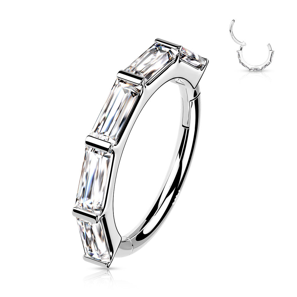 14K Gold 16 Gauge Hinged Segment Hoop Ring with Princess Cut CZ - photo 2