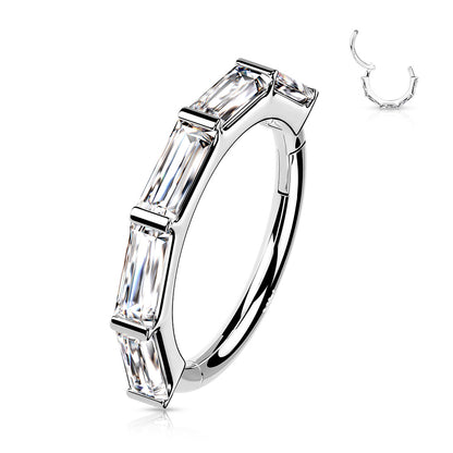 14K Gold 16 Gauge Hinged Segment Hoop Ring with Princess Cut CZ - photo 2